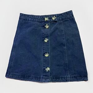 Cotton On 91 Mini Skirt Women US 4 A-Line Denim Full Button Front Preppy Casual